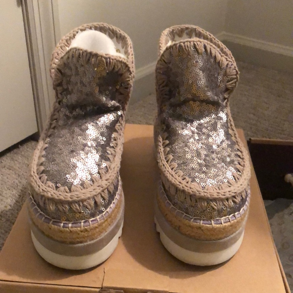 Mou Silver Tan Winter Boots with Sequins